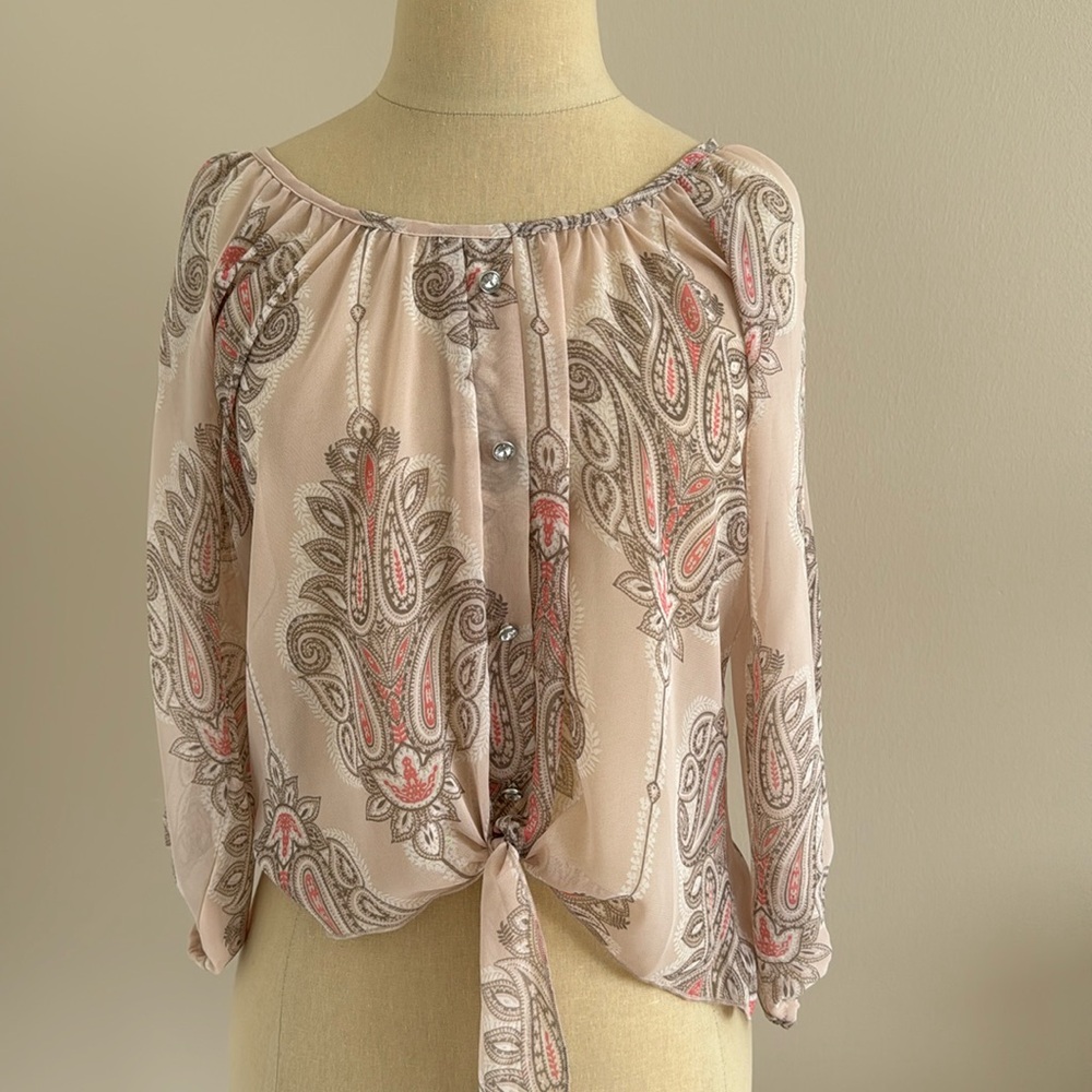 Beautiful chiffon summer shirt with rhinestone buttons